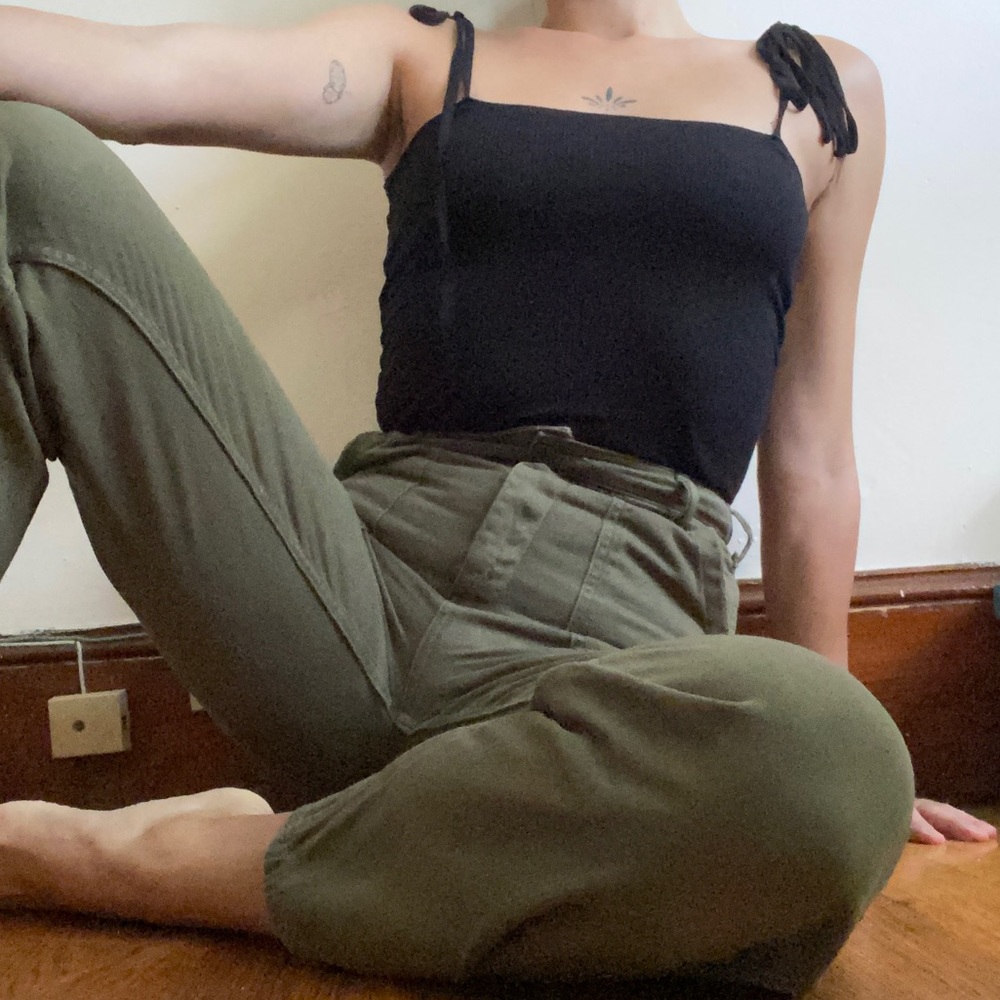 Green Khaki Super High Waisted Pants